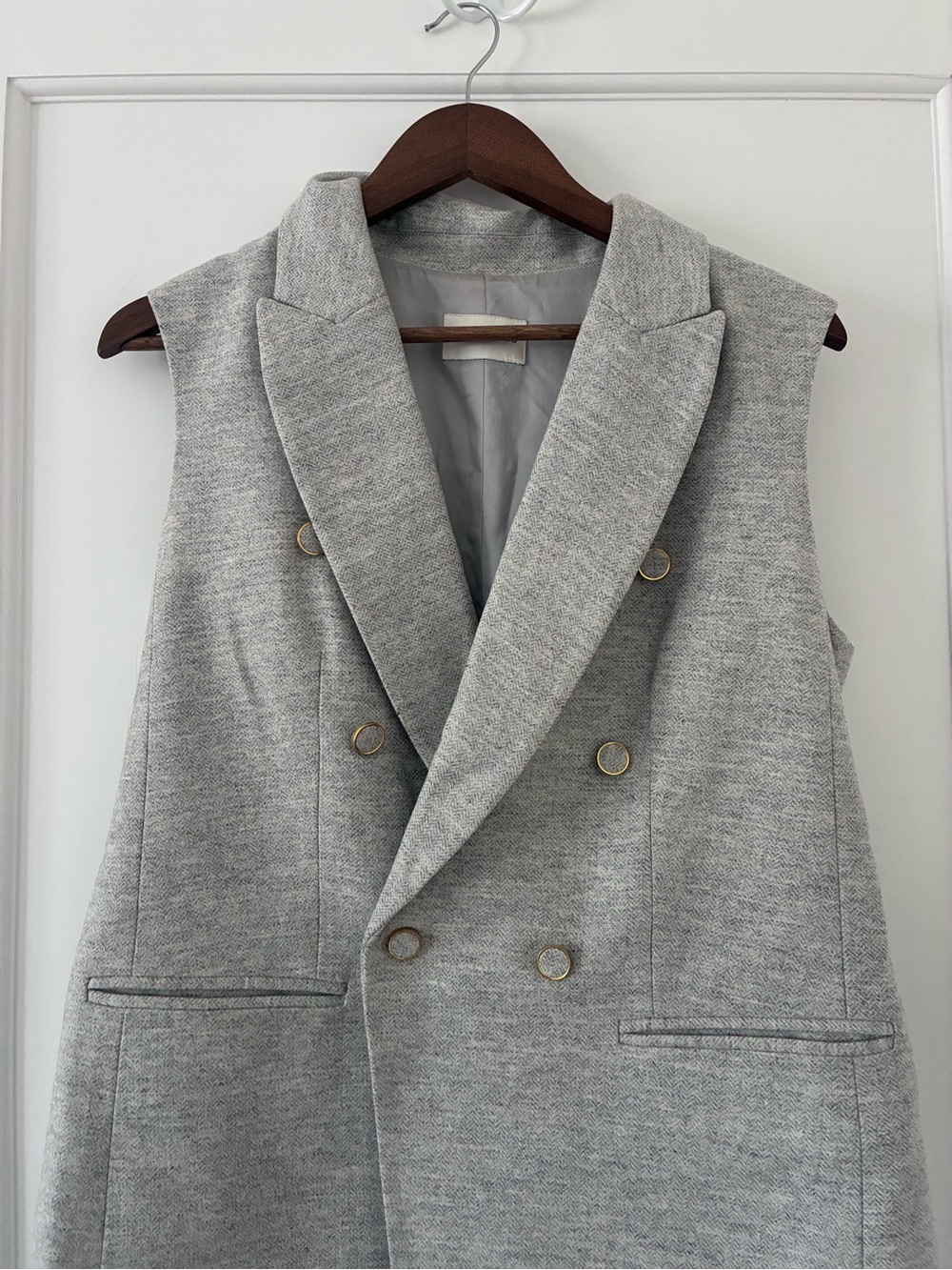 Double-Breasted Sleeveless Grey Blazer Vest